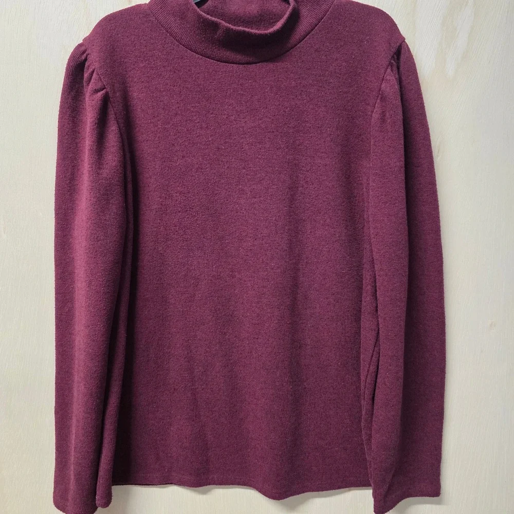 Madewell Burgundy Mock Neck Puff Sleeve Textured Knit Top XL CKP455955837